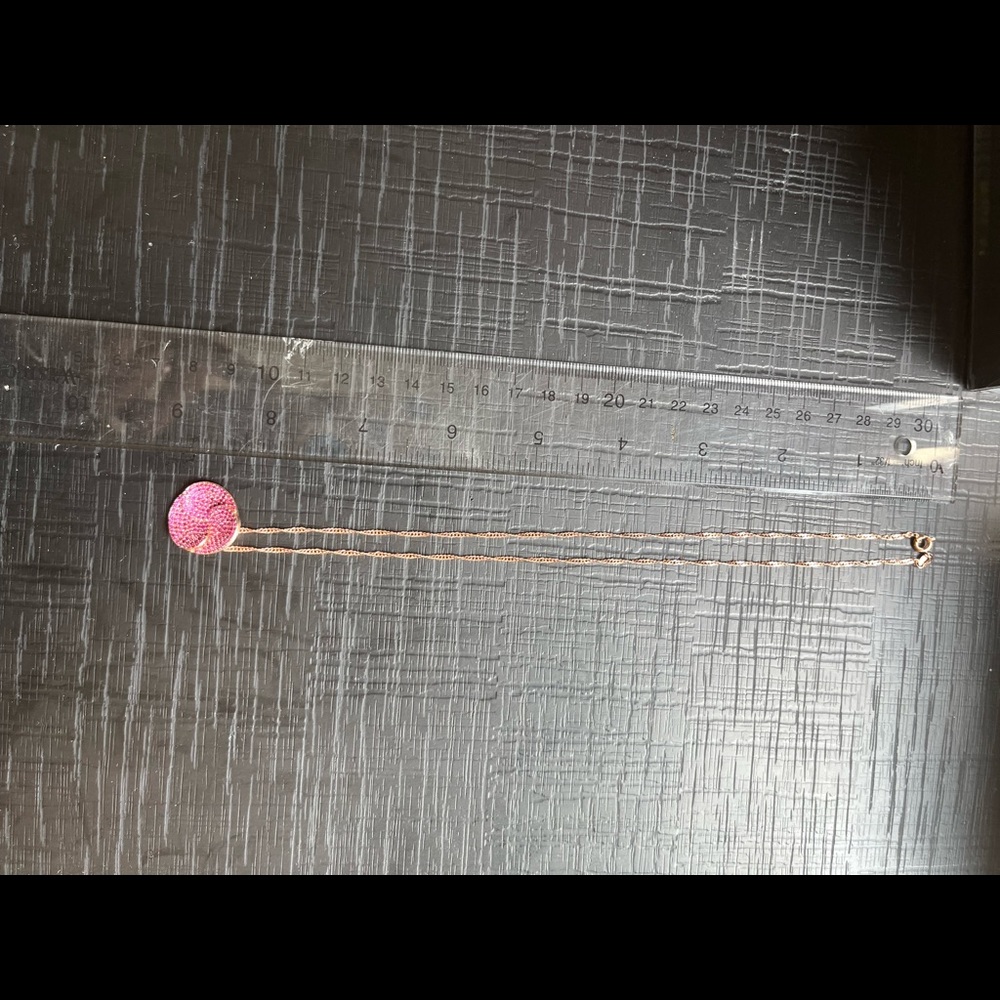 Women necklace, rose gold with pink stones. New